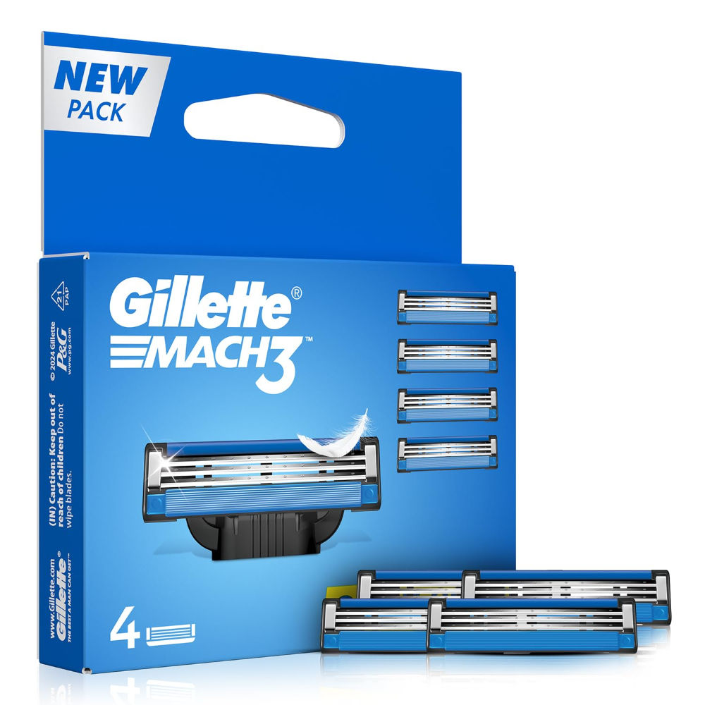Gillette Mach 3 Sensitive Manual Shaving Razor Blades (Pack of 4 cartridges), 4 Pack Buy at Indicrest