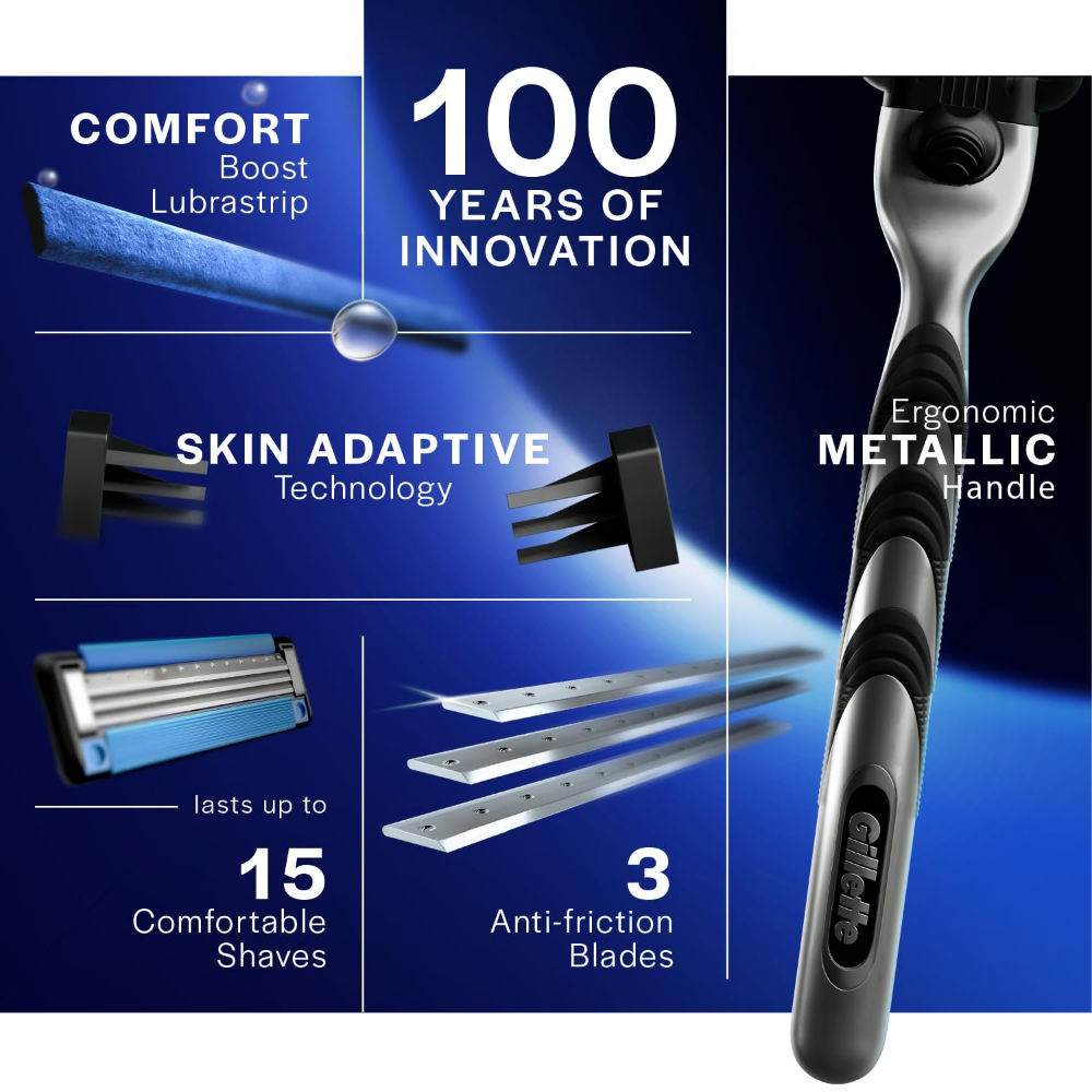 Gillette Mach 3 Sensitive Manual Shaving Razor Blades (Pack of 4 cartridges), 4 Pack Buy at Indicrest Image 5