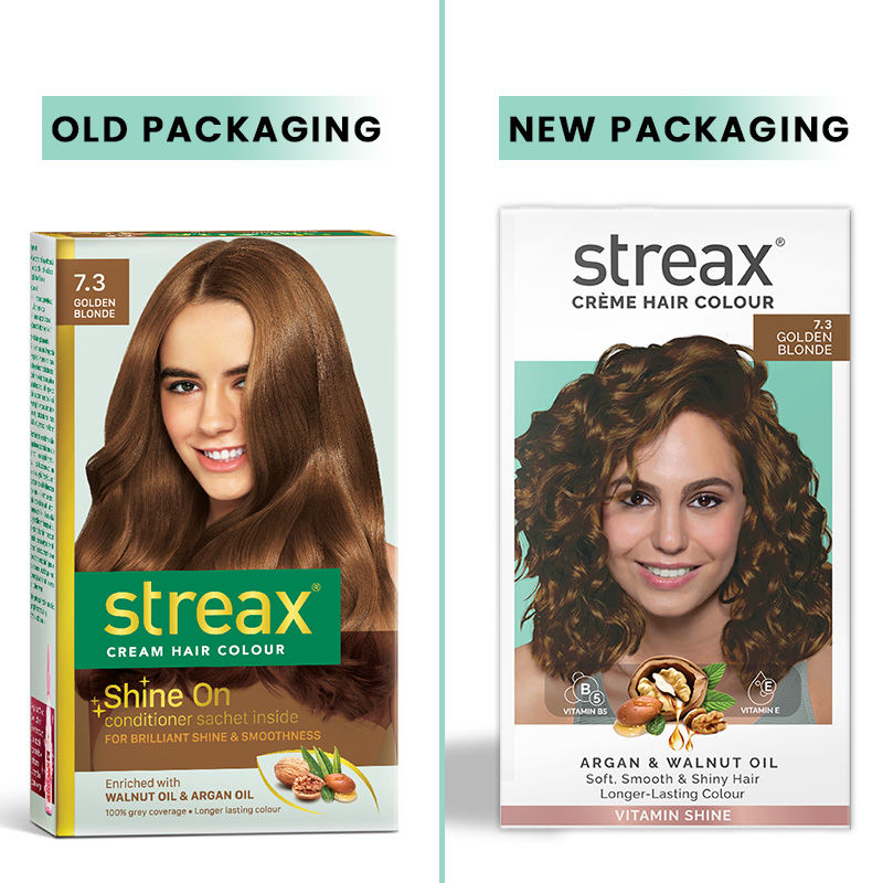 Streax Cream Hair Colour With 100% Grey Coverage & No Ammonia - 7.3 Golden Blonde, 70g+50ml Buy at Indicrest Image 2