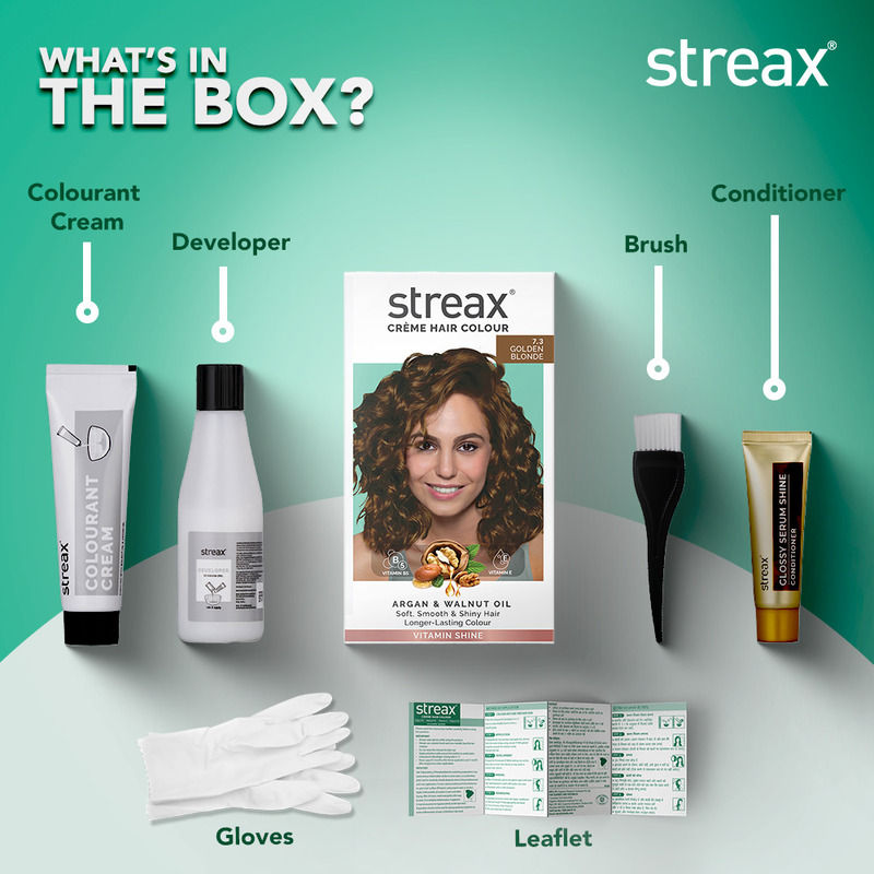 Streax Cream Hair Colour With 100% Grey Coverage & No Ammonia - 7.3 Golden Blonde, 70g+50ml Buy at Indicrest Image 6