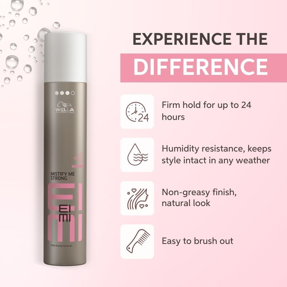 Wella Professionals EIMI Mistify Me Strong Hair Spray For 24H Hold, Frizz Control & Fast-Drying Finish, 300ml Buy at Indicrest Image 2