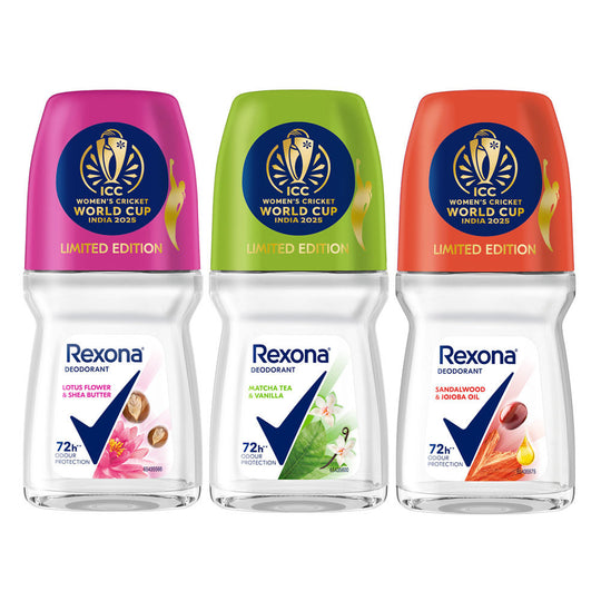Rexona Lotus Flower & Shea Butter, Matcha Tea & Vanilla, Sandalwood & Jojoba Oil Roll-On (Pack Of 3), 3 pieces Buy at Indicrest