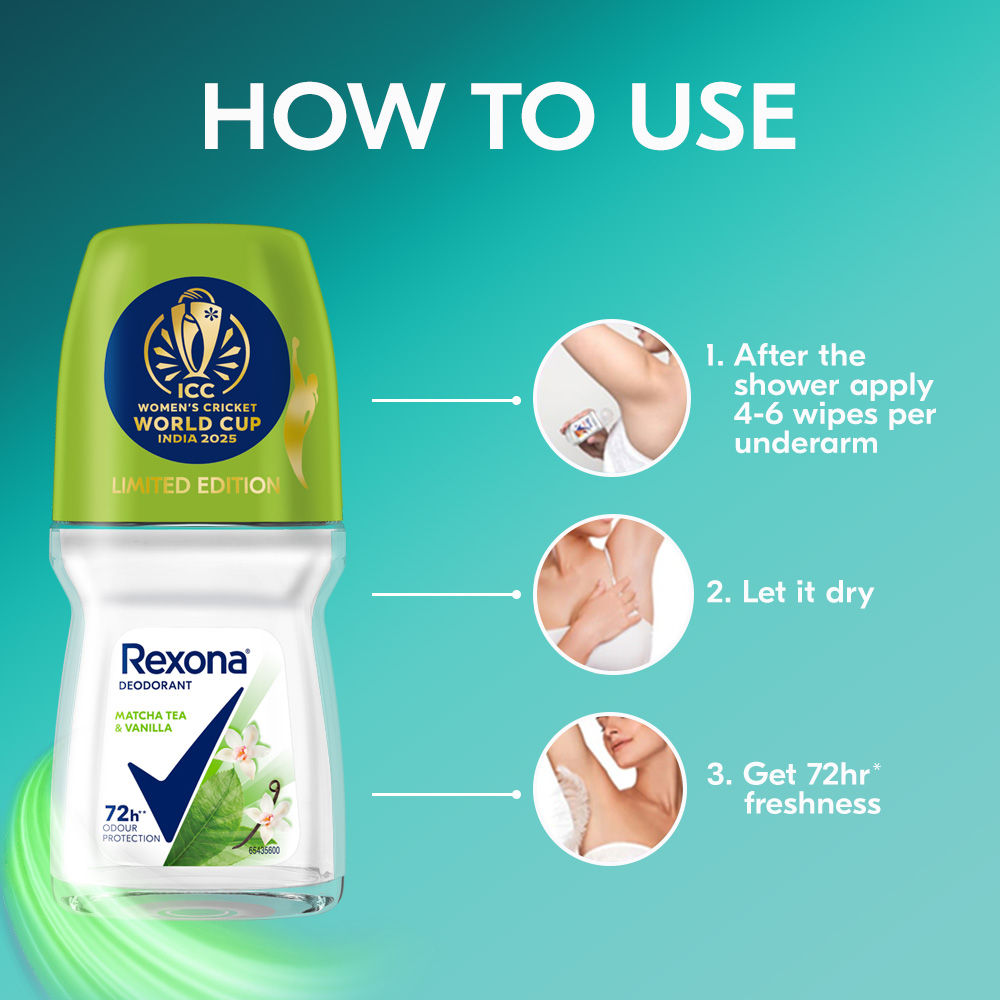 Rexona Lotus Flower & Shea Butter And Matcha Tea & Vanilla Antiperspirant Roll-On (Pack of 2), 2 pieces Buy at Indicrest Image 8