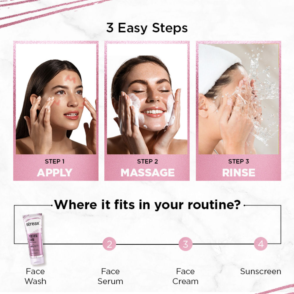 Streax Skin Youthful Shine Face Wash Cleanser For Reduction In Fine Lines & Wrinkles, 100ml Buy at Indicrest Image 6