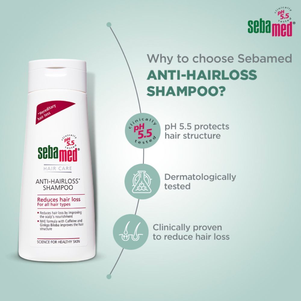 Sebamed Anti- Hairloss Shampoo, PH 5.5, Reduces Hairloss, Caffeine & Gingko Biloba, All Hair Types, 200ml Buy at Indicrest Image 4