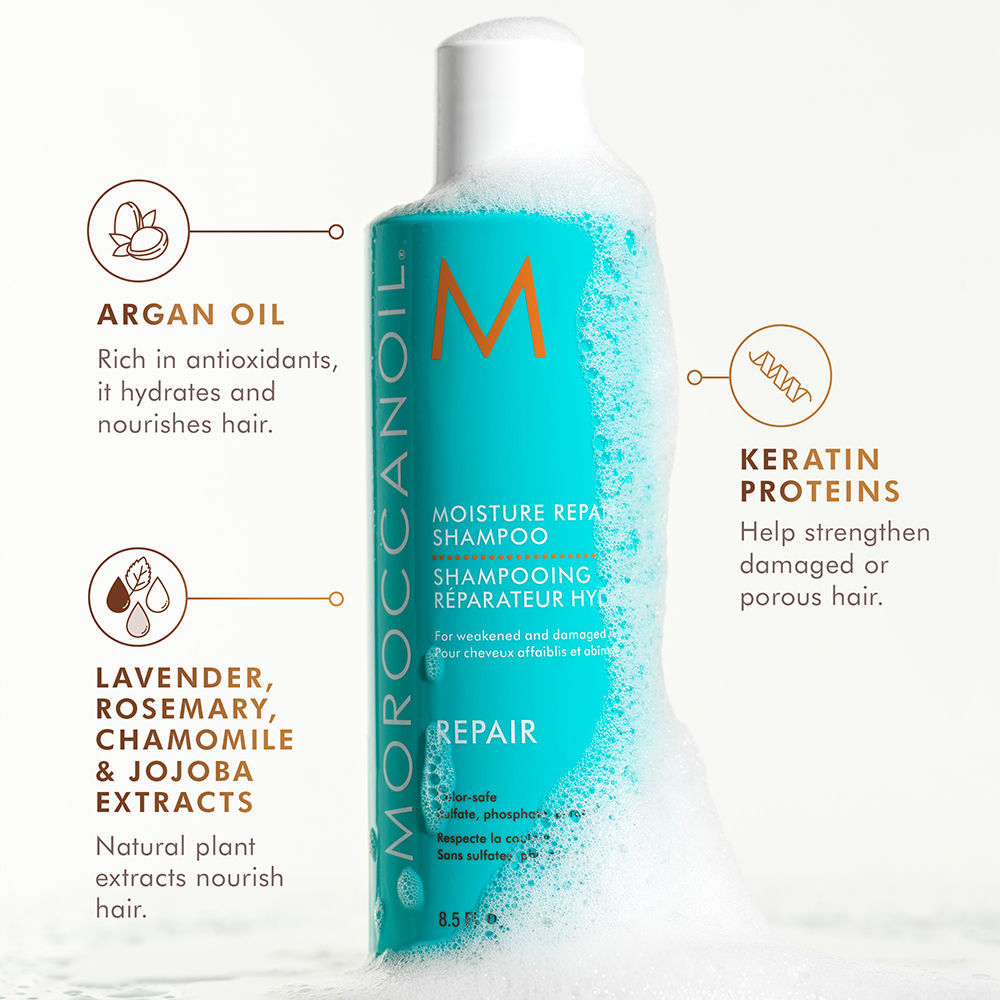Moroccanoil Moisture Repair Shampoo with Argan Oil, Keratin, Fatty Acids for Revives Damaged Hair, 500ml