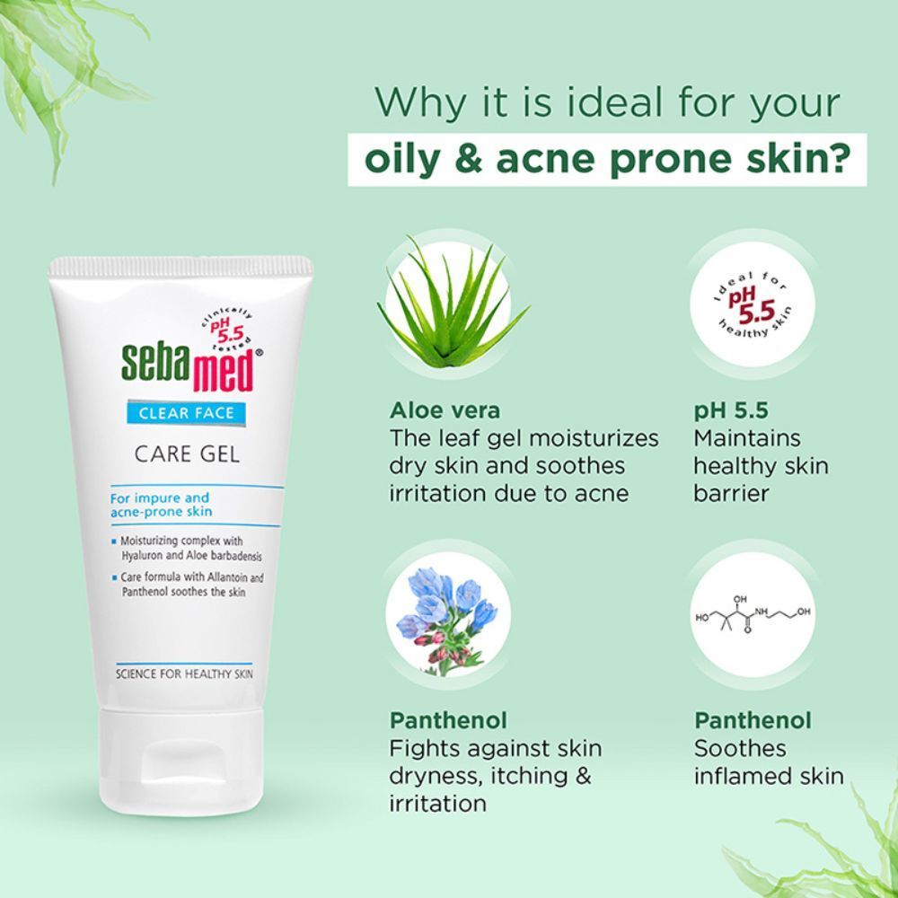 Sebamed Clear Face Care Gel, PH 5.5, Acne Prone Skin, Hyaluron & Aloe Vera, Water Based Moisturiser, 50ml Buy at Indicrest Image 3