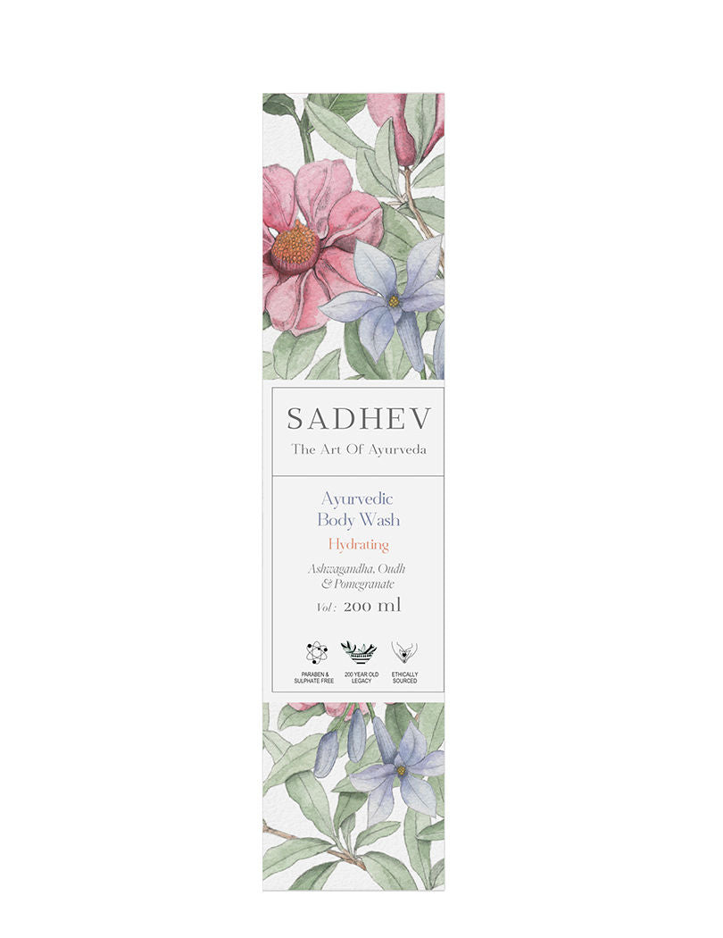 SADHEV Ayurvedic Ashwagandha, Oudh & Pomegrate Hydrating Body Wash, 200ml