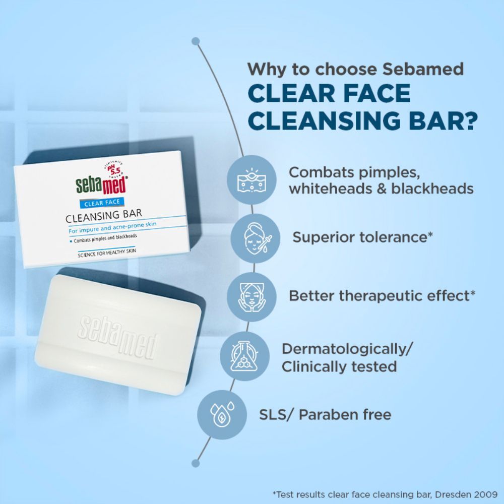 Sebamed Clear Face Cleansing Bar, PH 5.5, Reduces Pimples & Blackheads, Vitamin E, 100g Buy at Indicrest Image 5