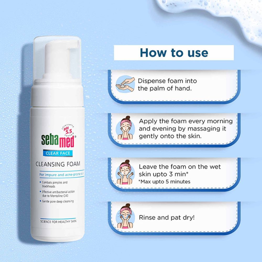Sebamed Clear Face Foam, PH 5.5, Acne, Pimples & Blackheads, Montaline C40, Gentle Deep Cleanser, 150ml Buy at Indicrest Image 7