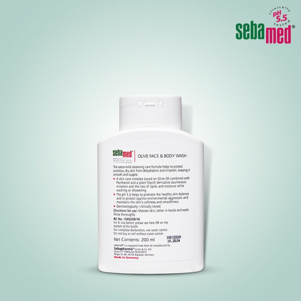 Sebamed Olive Face & Body Wash, PH 5.5, Soap Free, Sensitive Dry Skin, With Olive Oil & Panthenol, 200ml Buy at Indicrest Image 2