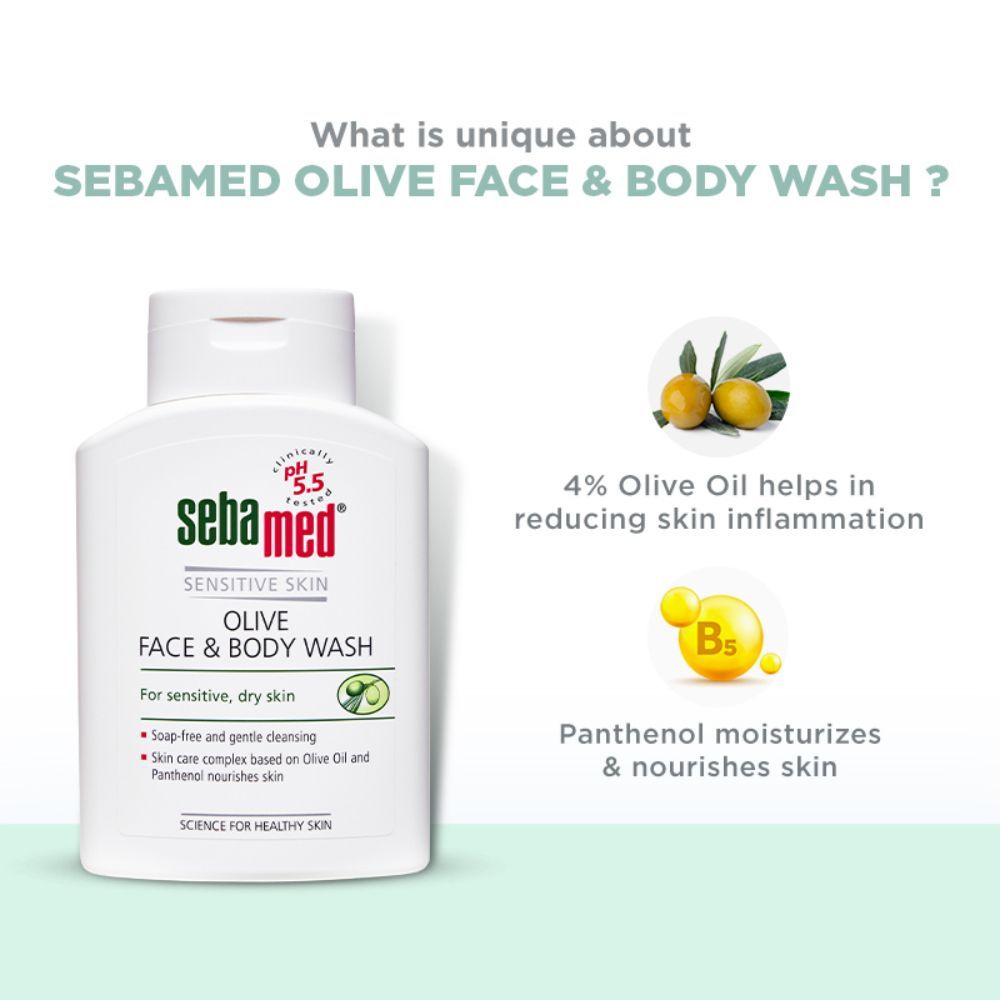 Sebamed Olive Face & Body Wash, PH 5.5, Soap Free, Sensitive Dry Skin, With Olive Oil & Panthenol, 200ml Buy at Indicrest Image 6