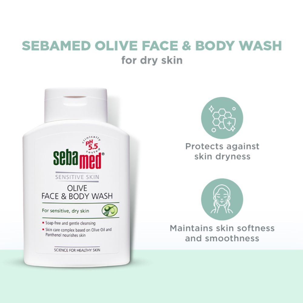 Sebamed Olive Face & Body Wash, PH 5.5, Soap Free, Sensitive Dry Skin, With Olive Oil & Panthenol, 200ml Buy at Indicrest Image 7