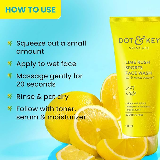 Dot & Key Lime Rush Sports Face Wash (Deep Cleans Oil, Sweat & Dirt), 100ml