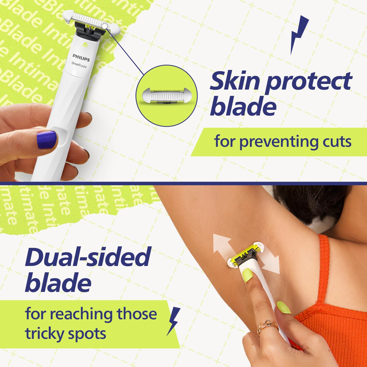Philips OneBlade Intimate Trimmer & Electric Razor | Unmatched Skin Protection for Private Parts, Bikini, Underarm & Intimate Areas | No post shave irritation | For Women & Men | QP1924/20 Buy at Indicrest Image 4