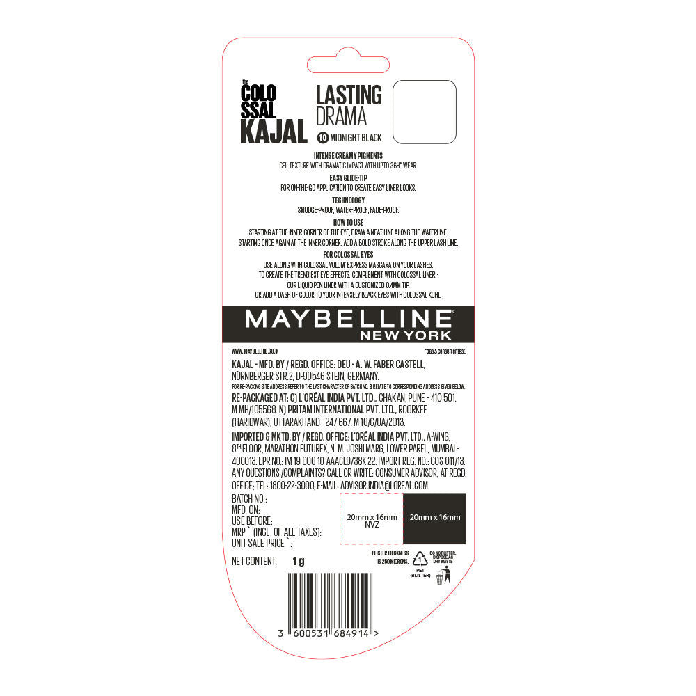 Maybelline New York Colossal Lasting Drama Kajal - Midnight Black, 0.13g Buy at Indicrest Image 6