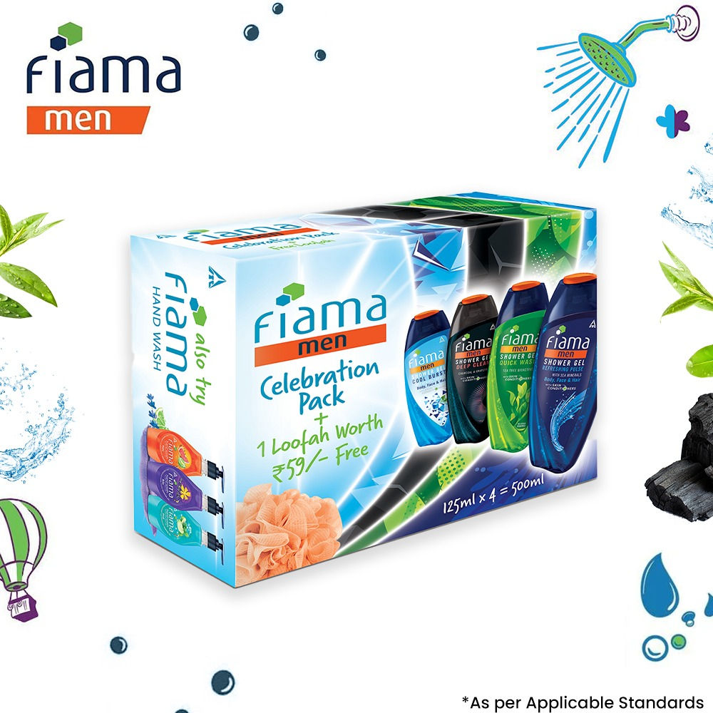 Fiama Men Celebration Pack with 4 Unique Shower Gels + 1 Free Loofah for Refreshed Skin, 500ml Buy at Indicrest Image 3