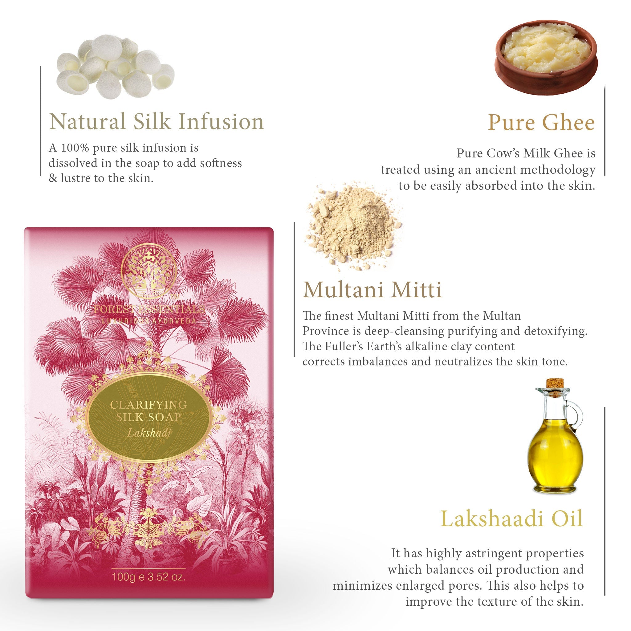 Forest Essentials Clarifying Silk Soap Lakshadi Ayurvedic Luxury Handmade Soap for Bath, 100g