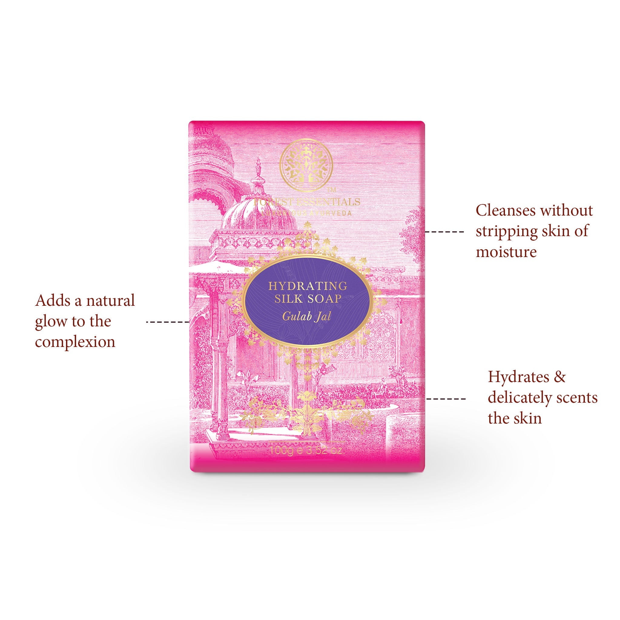 Forest Essentials Hydrating Silk Soap Gulab Jal Ayurvedic Luxury Handmade Soap for Bath, 100g