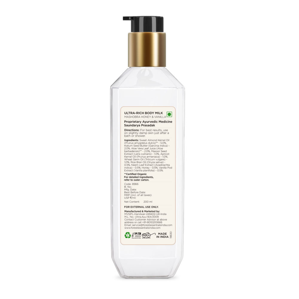 Forest Essentials Ultra Rich Body Milk - Mashobra Honey & Vanilla, 200ml