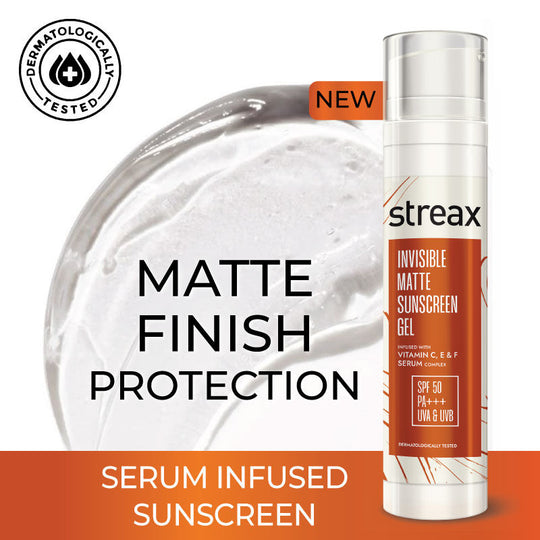 Streax Invisible Matte Gel Sunscreen SPF 50 Pa+++, For Glowing Skin, No White Cast & Non-Greasy, 50ml Buy at Indicrest