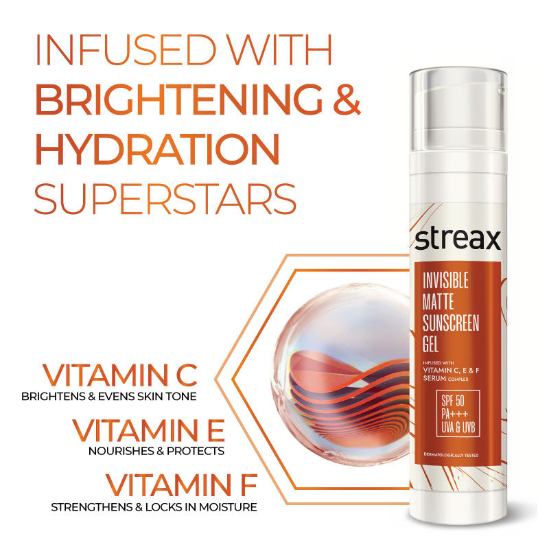 Streax Invisible Matte Gel Sunscreen SPF 50 Pa+++, For Glowing Skin, No White Cast & Non-Greasy, 50ml Buy at Indicrest Image 3