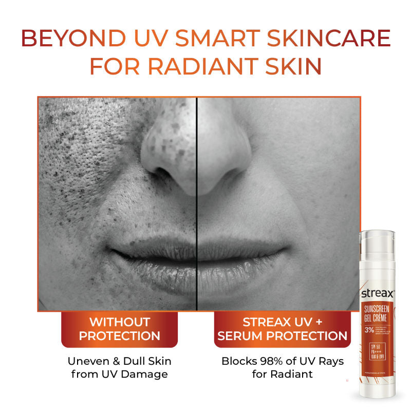 Streax Sunscreen Gel Crème SPF 50 Pa+++, 50G, Hydrating & Brightening, Non-Oily & No White Cast, 50ml Buy at Indicrest Image 5