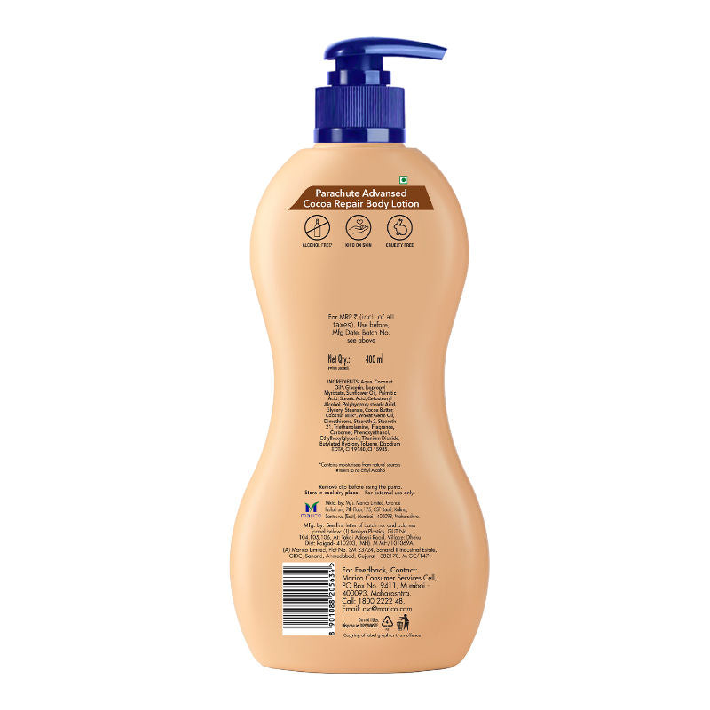 Parachute Advansed Cocoa Repair Body Lotion For Women & Men - 100% Natural, 72h Moisturisation, 400ml Buy at Indicrest Image 7
