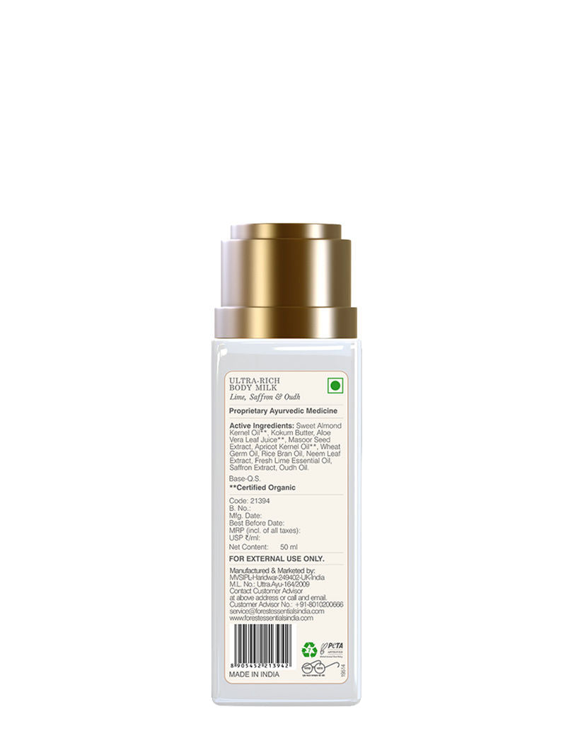Forest Essentials Ultra-Rich Body Milk Lime Saffron & Oudh - Ayurvedic Moisturising Body Lotion, 50ml