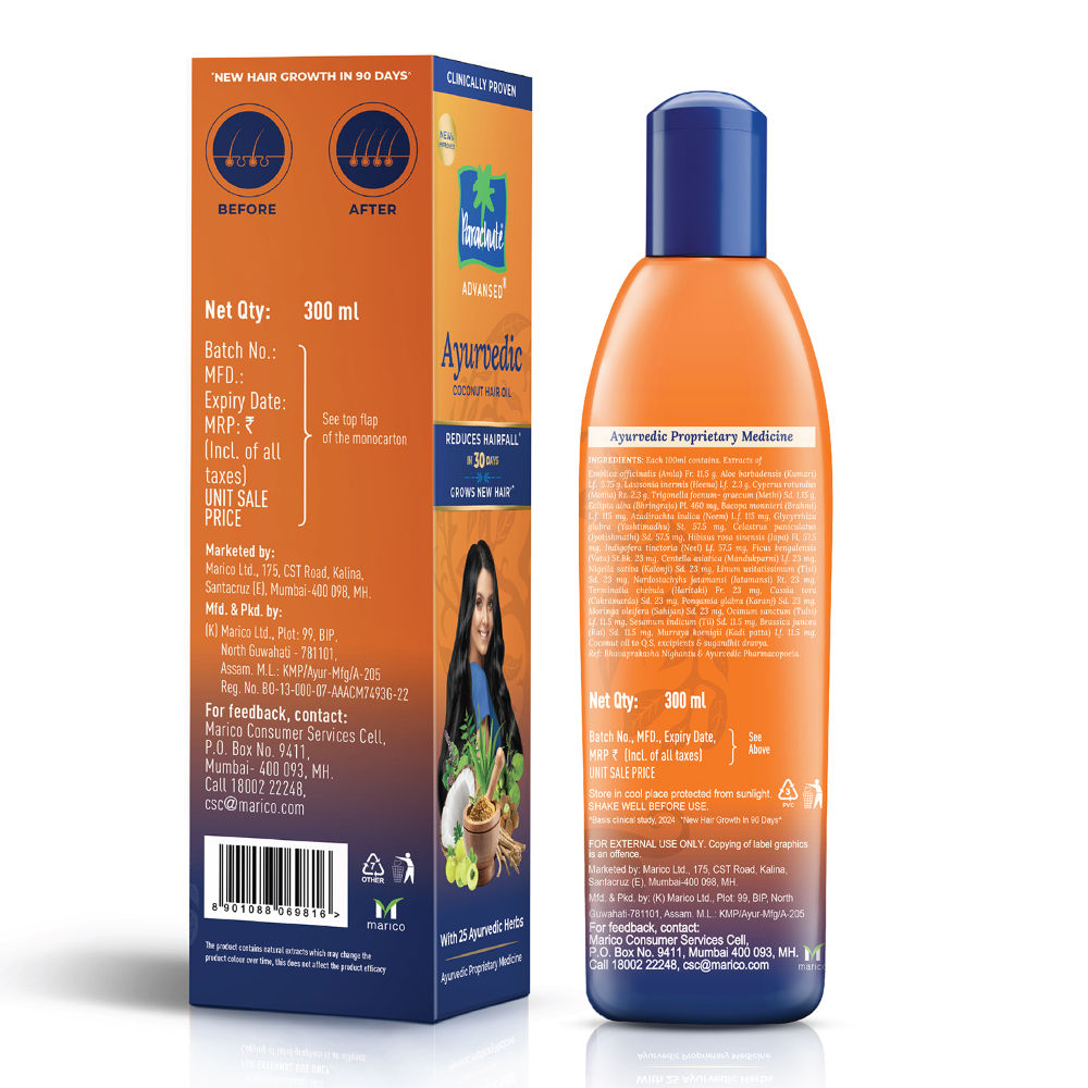 Parachute Advansed Ayurvedic Coconut Hair Oil With Neem & Bhringraj - Reduces Dandruff & Hair fall, 300ml Buy at Indicrest Image 2