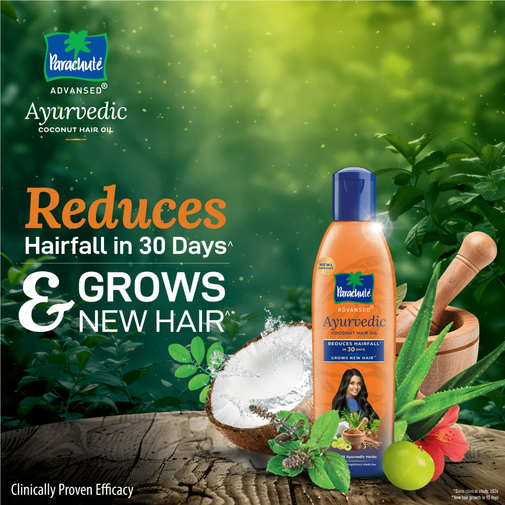 Parachute Advansed Ayurvedic Coconut Hair Oil With Neem & Bhringraj - Reduces Dandruff & Hair fall, 300ml Buy at Indicrest Image 3