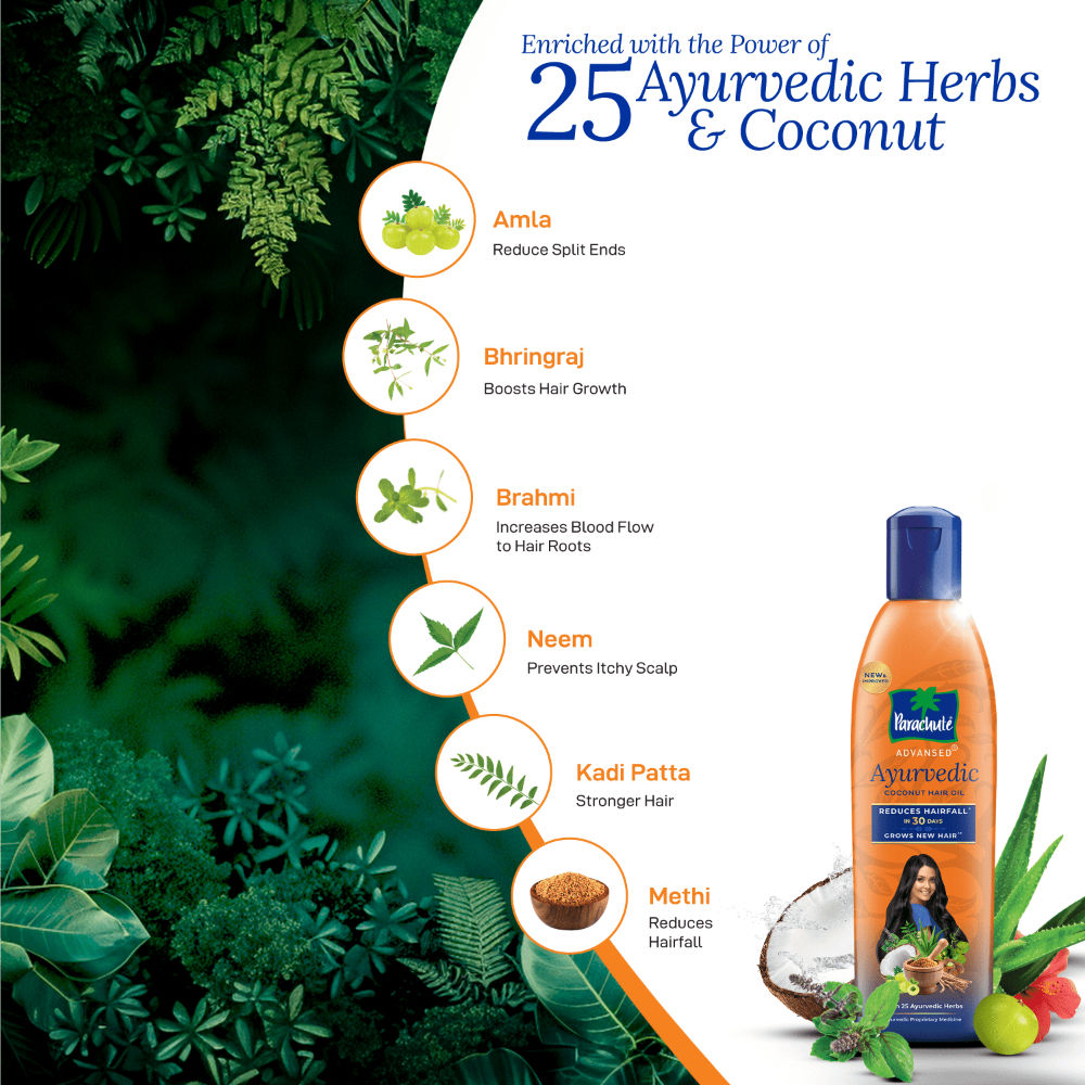 Parachute Advansed Ayurvedic Coconut Hair Oil With Neem & Bhringraj - Reduces Dandruff & Hair fall, 300ml Buy at Indicrest Image 5