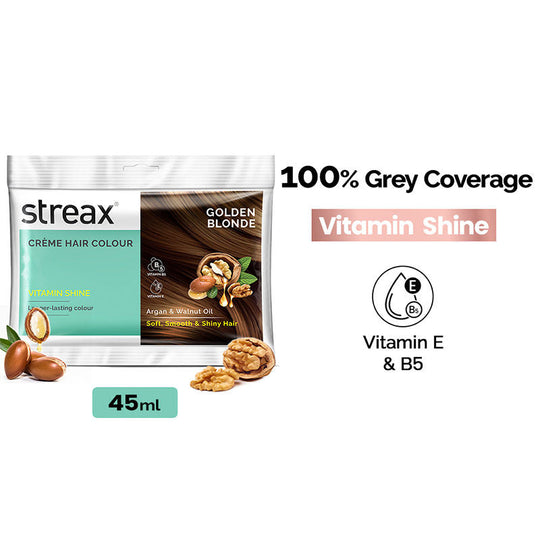 Streax Cream Hair Colour With 100% Grey Coverage & No Ammonia - 7.3 Golden Blonde, 20ml+25g Buy at Indicrest