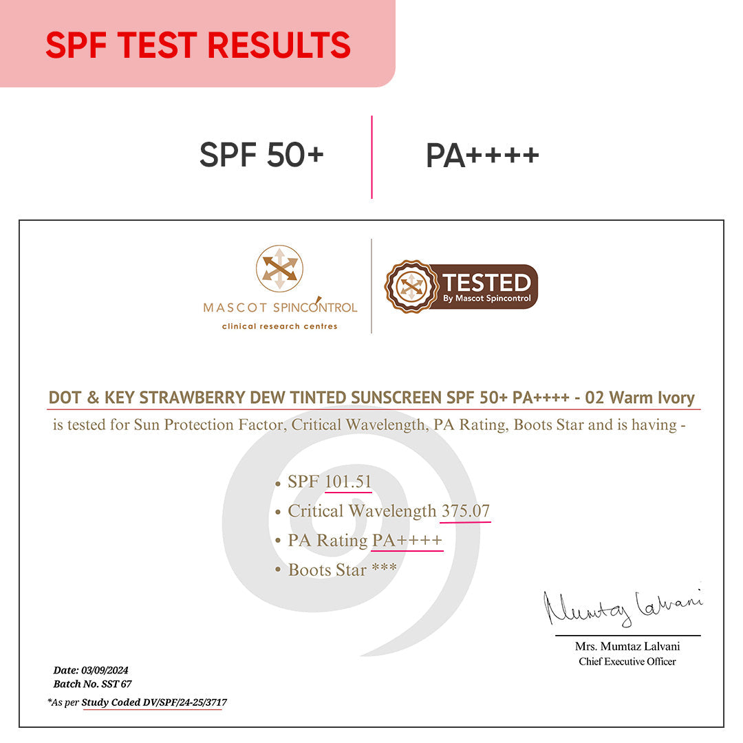 Dot & Key Strawberry Dew Tinted Sunscreen SPF 50+ PA++++, Warm Ivory Light Medium Buy at Indicrest Image 11
