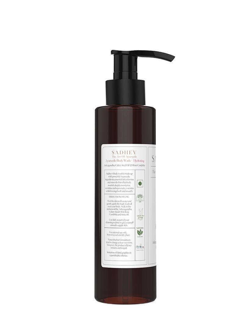 SADHEV Ayurvedic Ashwagandha, Celery Seed Oil & Rosa Centifolia Hydrating Body Wash, 200ml