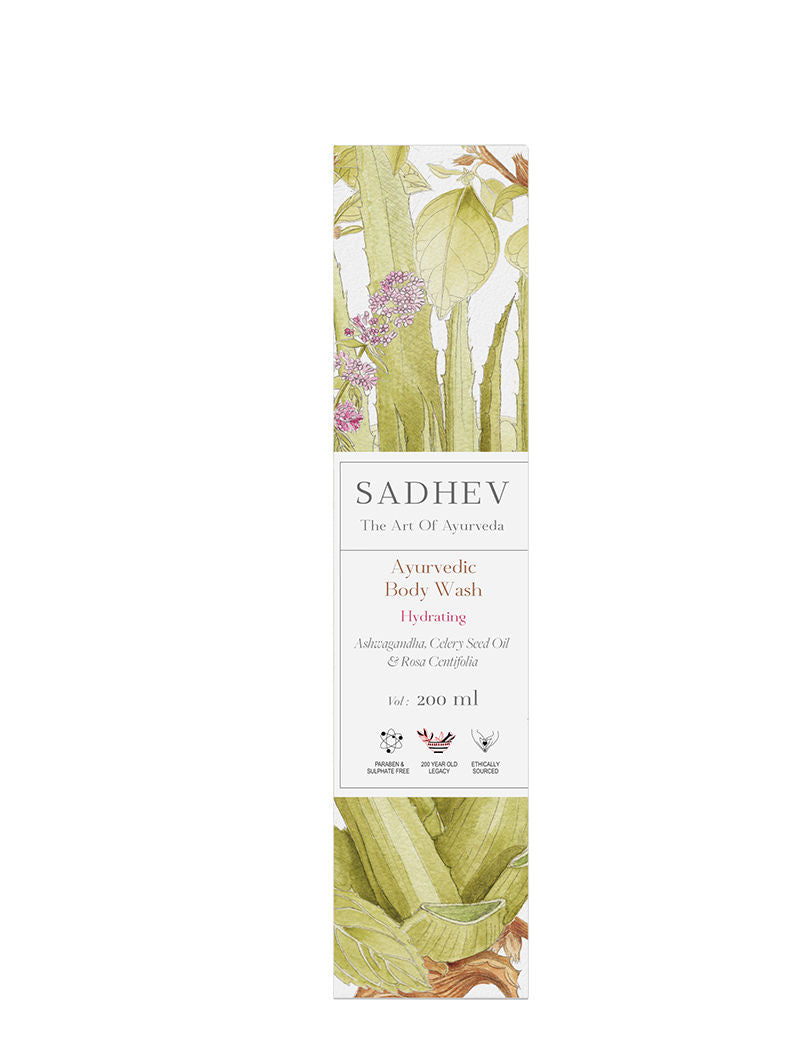 SADHEV Ayurvedic Ashwagandha, Celery Seed Oil & Rosa Centifolia Hydrating Body Wash, 200ml