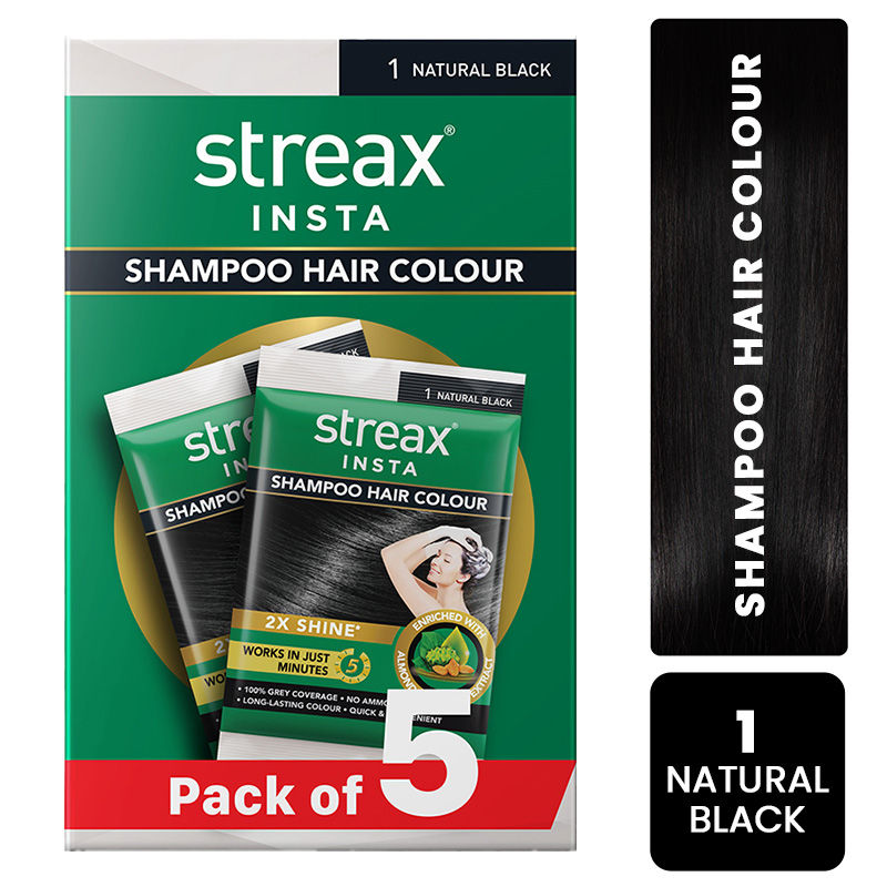 Streax Insta Shampoo Hair Colour Natural Black (Pack of 5), 125ml Buy at Indicrest