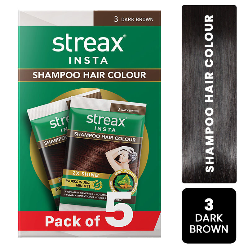 Streax Insta Shampoo Hair Colour Dark Brown - Pack Of 5, 125ml Buy at Indicrest