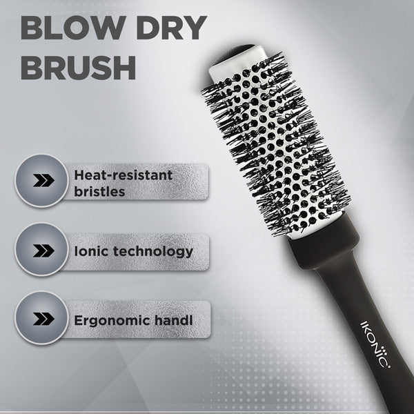 Ikonic Professional Blow Dry Hair Brush, Black, BDB-32