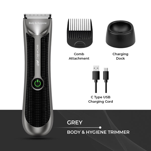 Ikonic Me Body & Hygiene Trimmer – Precision Grooming for Body & Intimate Areas | LED Spotlight | 90-Min Runtime | Powerful 7,000 RPM Motor | Water-Resistant (IPX6) | Stainless Ceramic Blades | Charging Dock Included