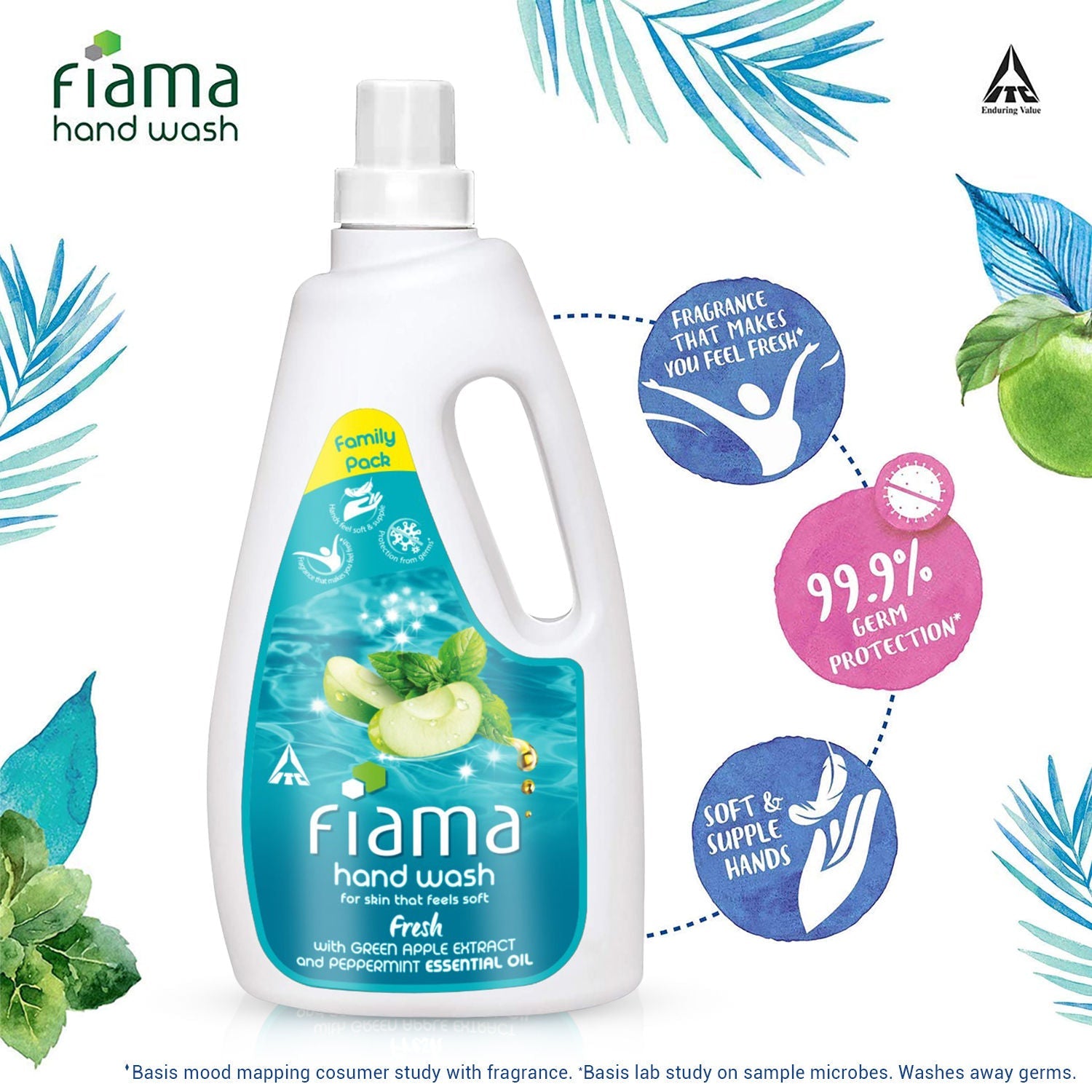 Fiama Fresh Hand Wash, Peppermint Oil & Green Apple Extract Handwash For Soft And Supple Hands, 1000ml Buy at Indicrest Image 3