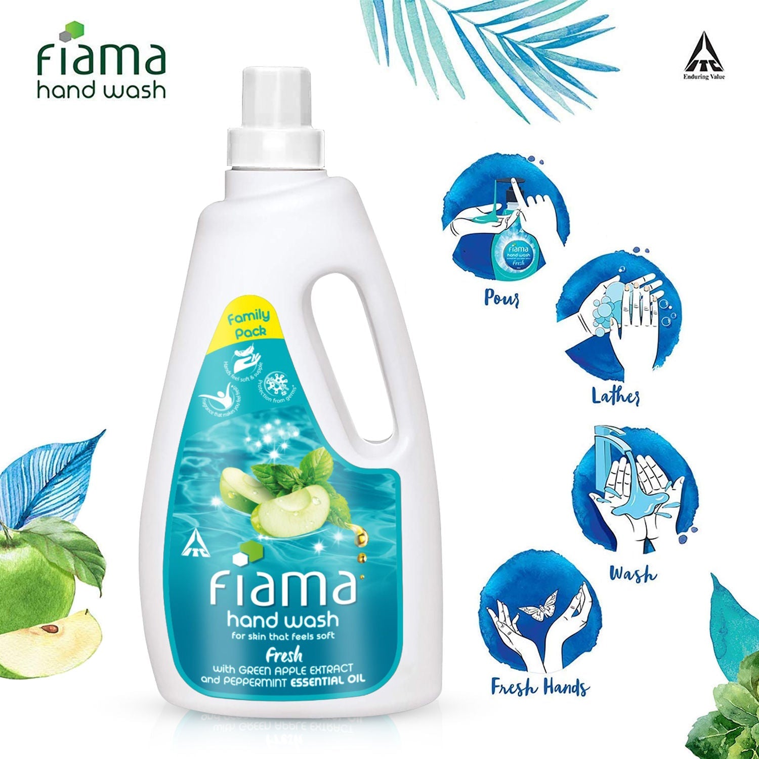 Fiama Fresh Hand Wash, Peppermint Oil & Green Apple Extract Handwash For Soft And Supple Hands, 1000ml Buy at Indicrest Image 4