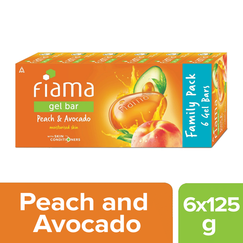 Fiama Peach & Avocado Gel Bar, Moisturized Skin, Skin Friendly PH (Pack of 6 Soaps), 750g Buy at Indicrest