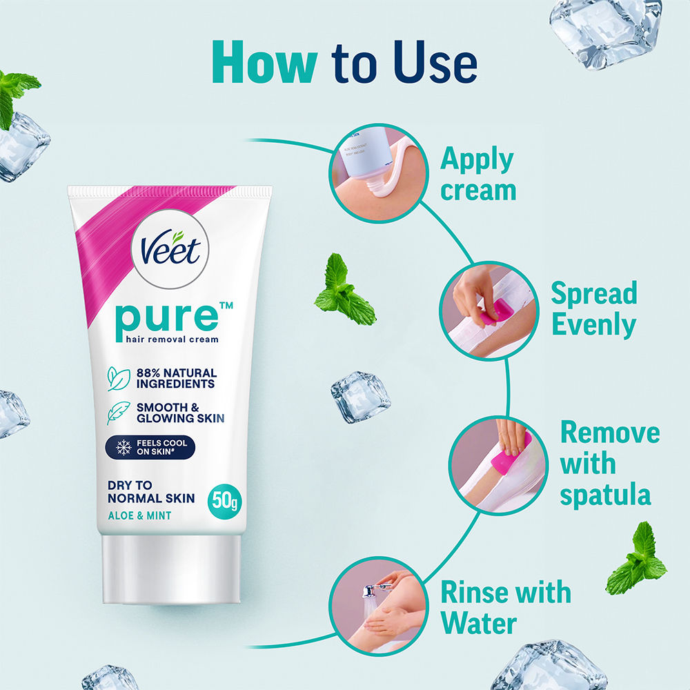 Veet Pure Hair Removal Cream For Women For Dry To Normal Skin, 50g Buy at Indicrest Image 2