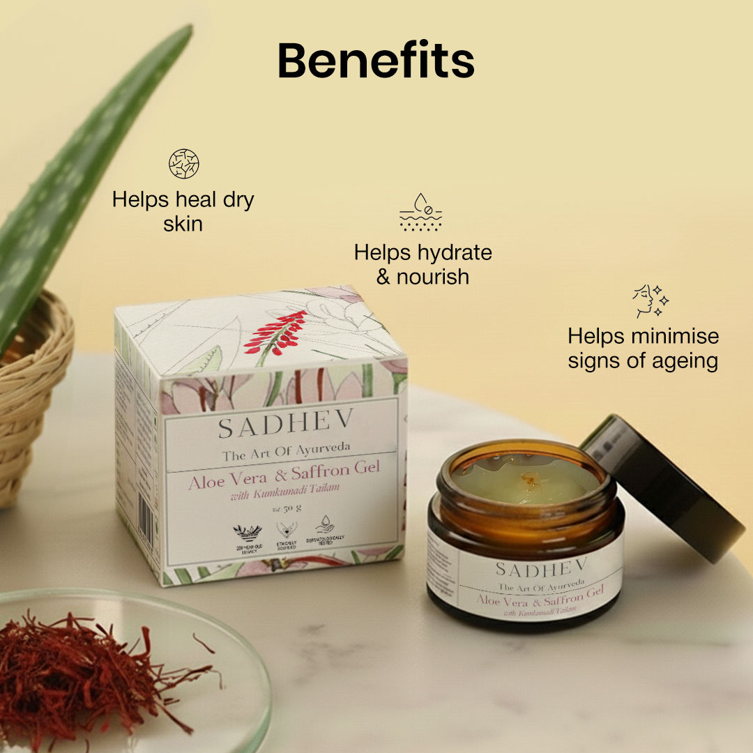 SADHEV Aloe Vera Gel With Saffron And Kumkumadi Thailam, 100g