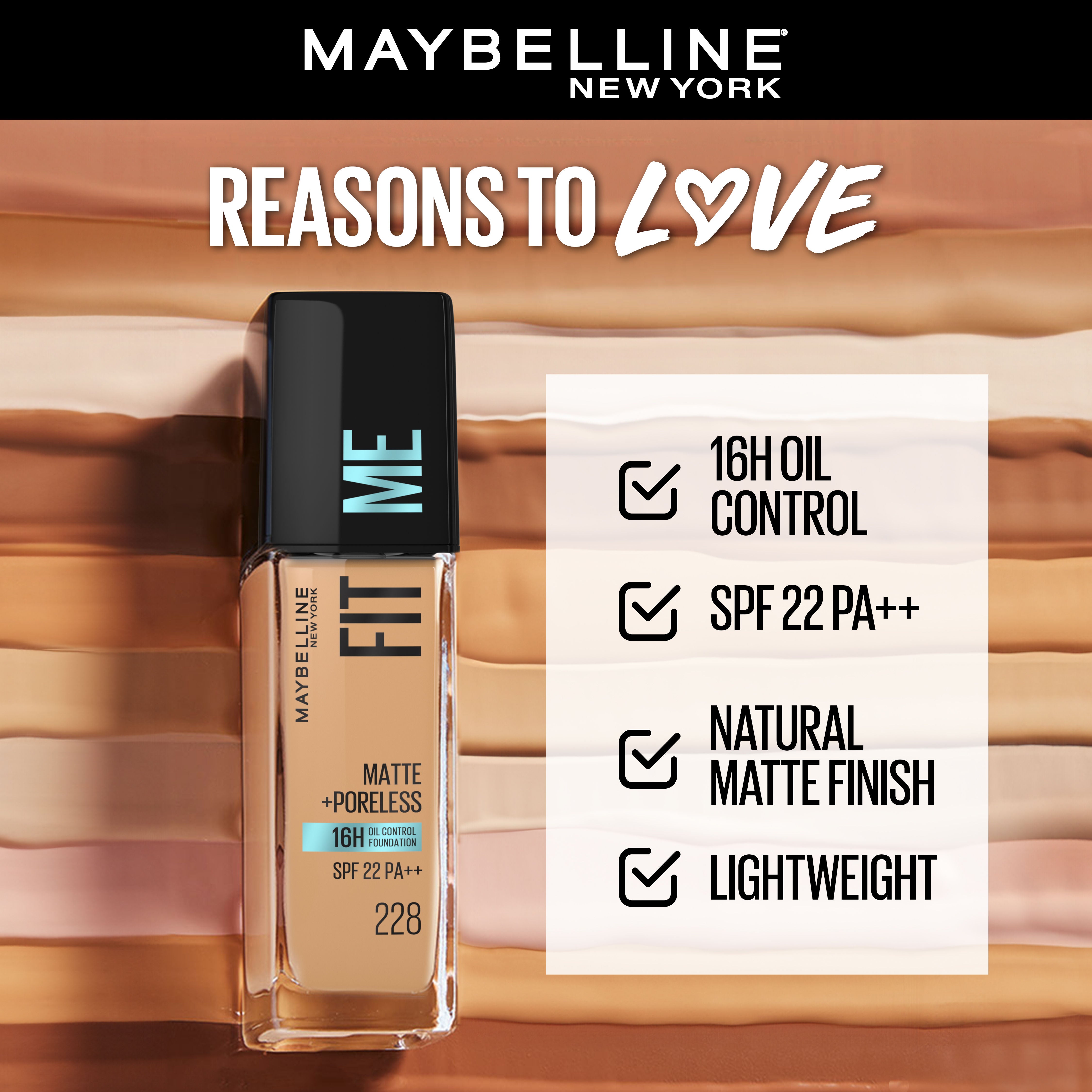 Maybelline New York Fit Me Matte+Poreless 16H Oil Control Foundation With SPF 22 PA++ 128, 30ml Buy at Indicrest Image 3
