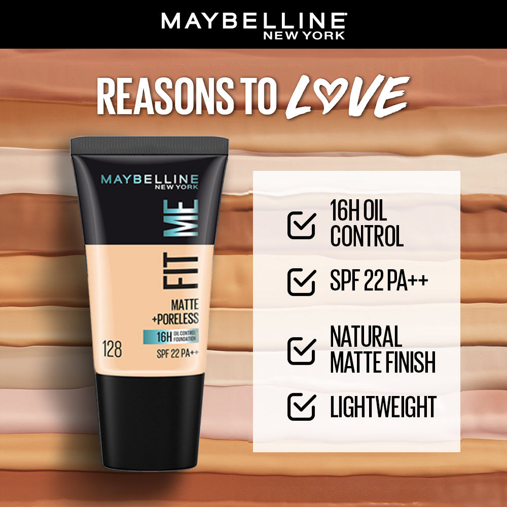 Maybelline New York Fit Me Matte + Poreless 16H Oil Control Foundation With SPF 22 PA ++ 128 Warm Nude, 18ml Buy at Indicrest Image 3