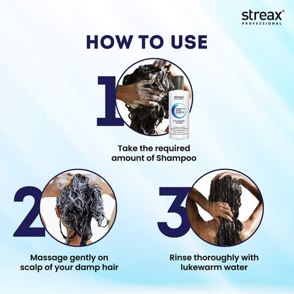 Streax Professional Vitariche Care Smooth & Shine Shampoo For Normal to Dry Hair, 300ml Buy at Indicrest Image 5