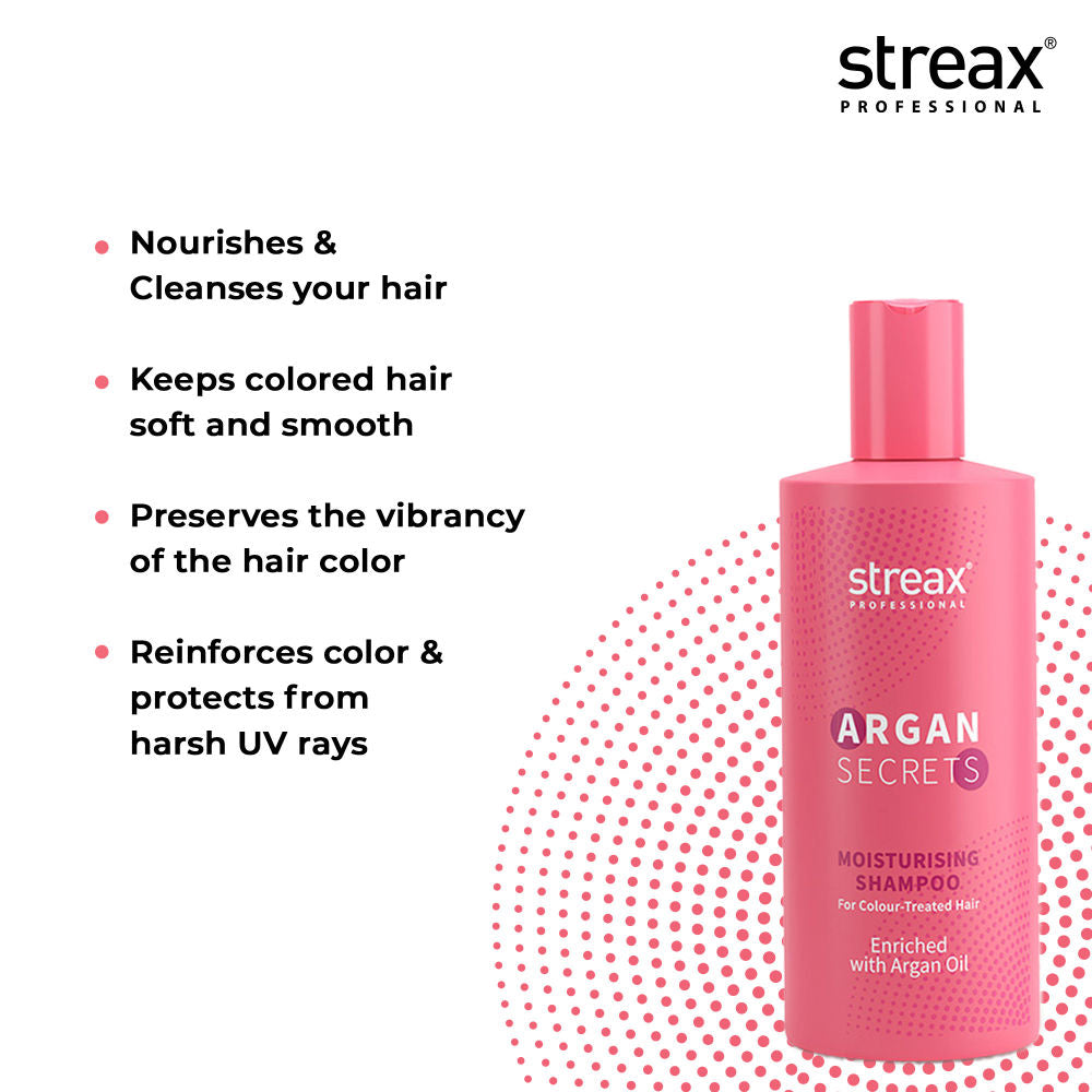 Streax Professional Argan Secrets Moisturisng Shampoo For Colour Treated Hair Enriched With Argan Oil & UV Filter, 300ml Buy at Indicrest Image 4
