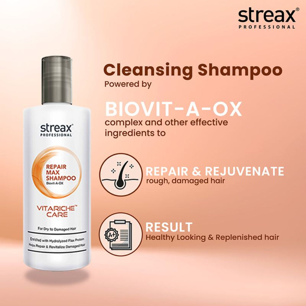 Streax Professional Vitariche Care Repair Max Shampoo For Dry, Damaged Hair, 1500ml Buy at Indicrest Image 9